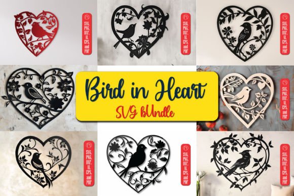 Bird in Heart Laser Cut SVG Bundle