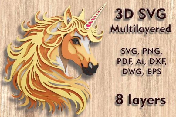 Unicorn 3D SVG Multilayer Laser Files: Crafting Enchanting Depth for Modern Decor